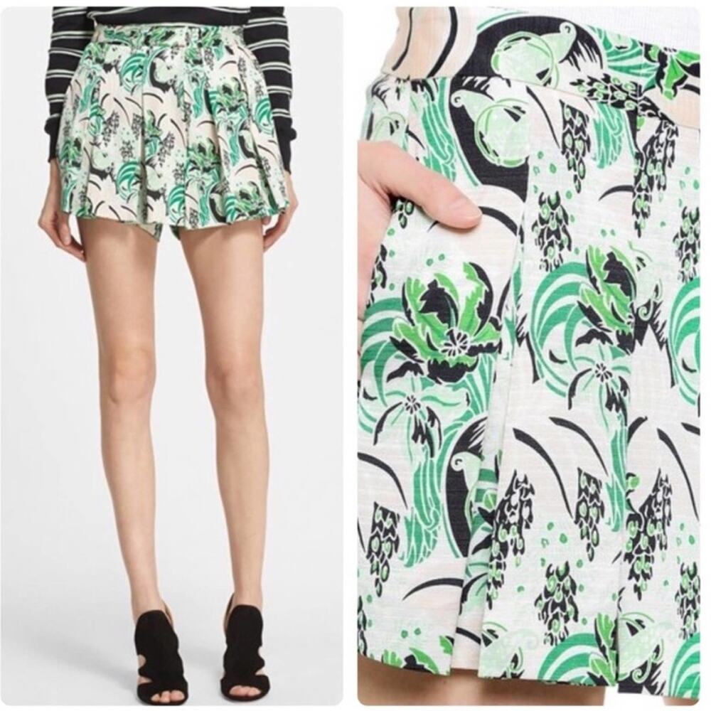 Veronica Beard Palm Garden Print Pleated Skort